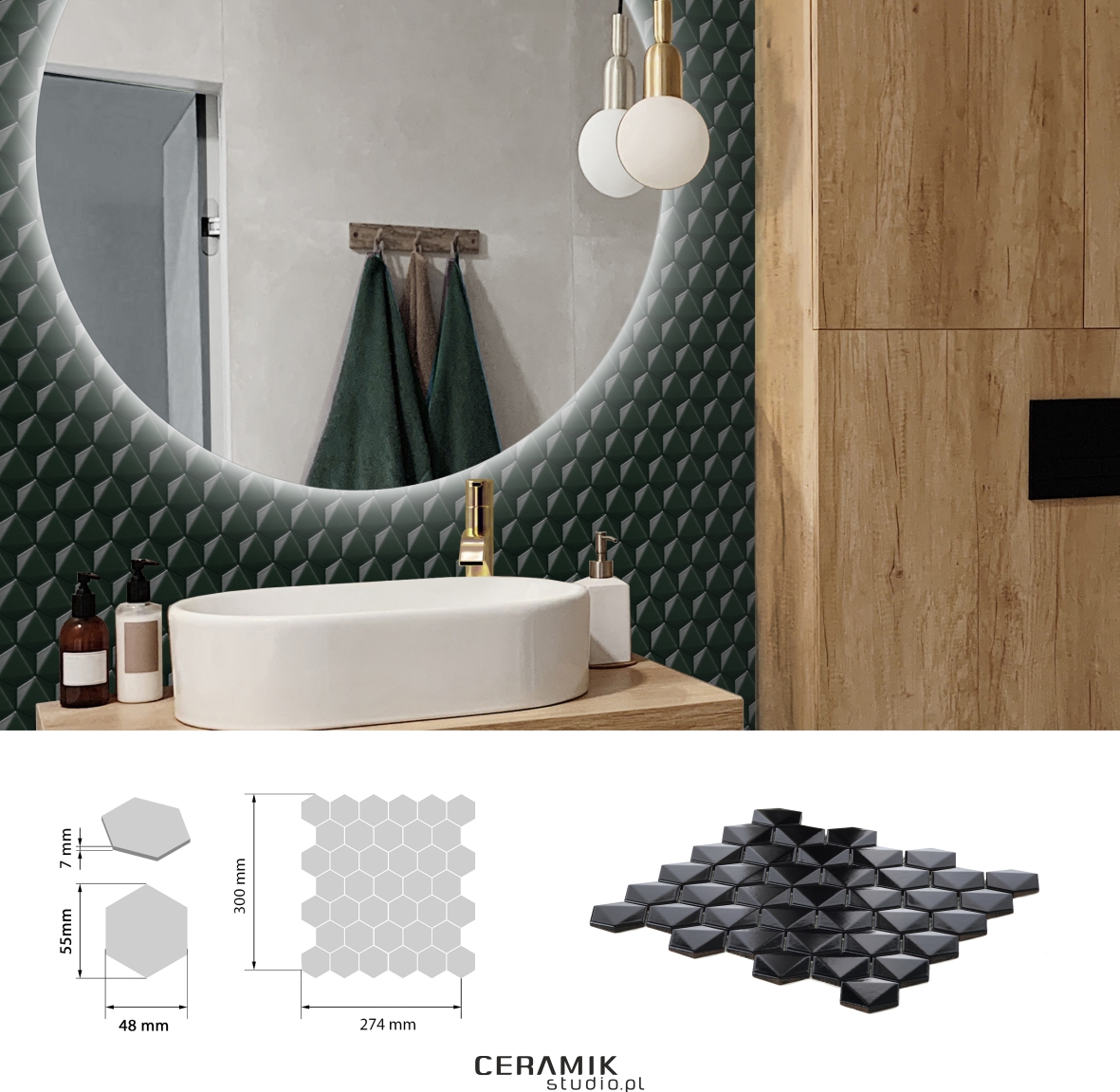 Mozaika 3D Hex Black