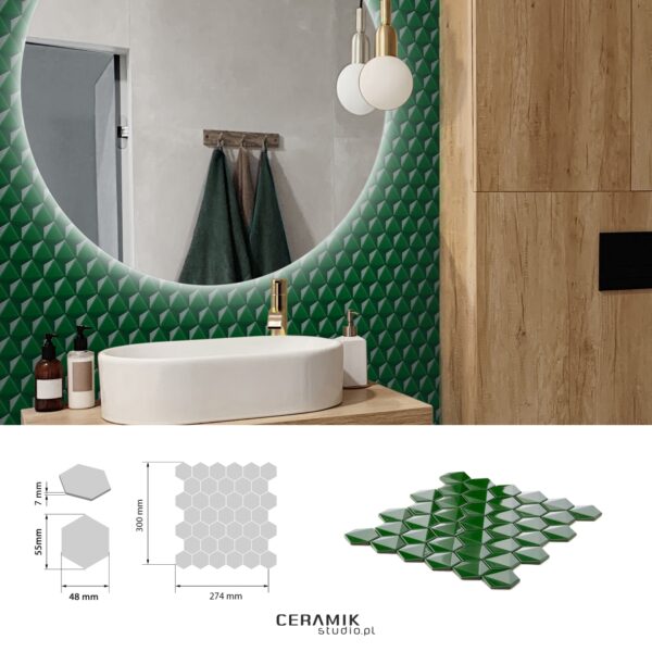 Mozaika 3D Hex Green