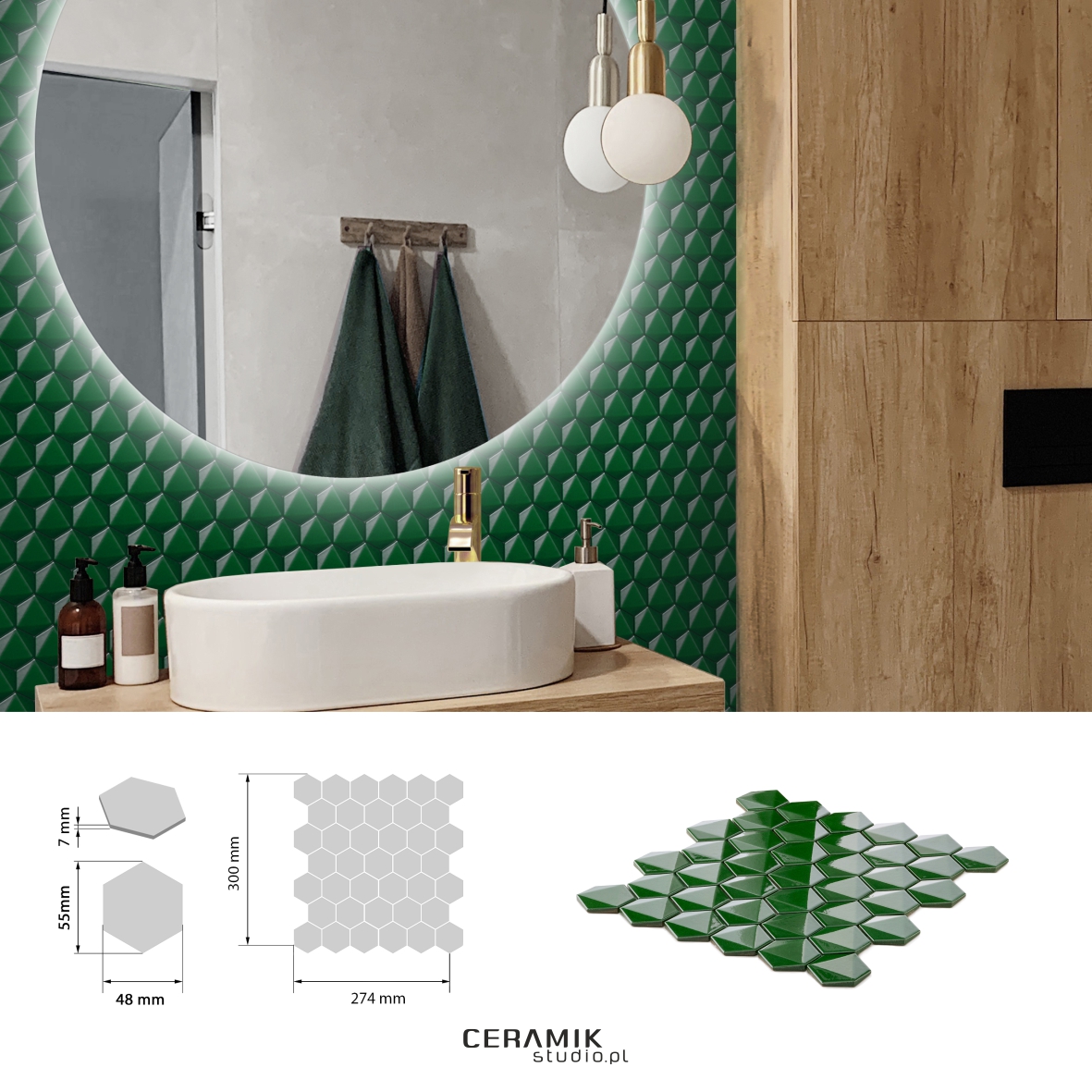 Mozaika 3D Hex Green