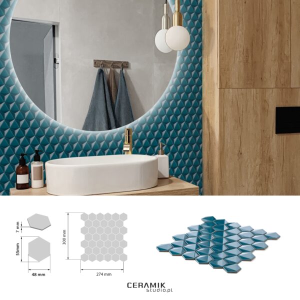 Mozaika 3D Hex Turquise