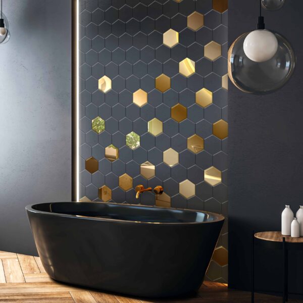 Heksagon Złoty Lustrzany 12,5 x14,5 cm